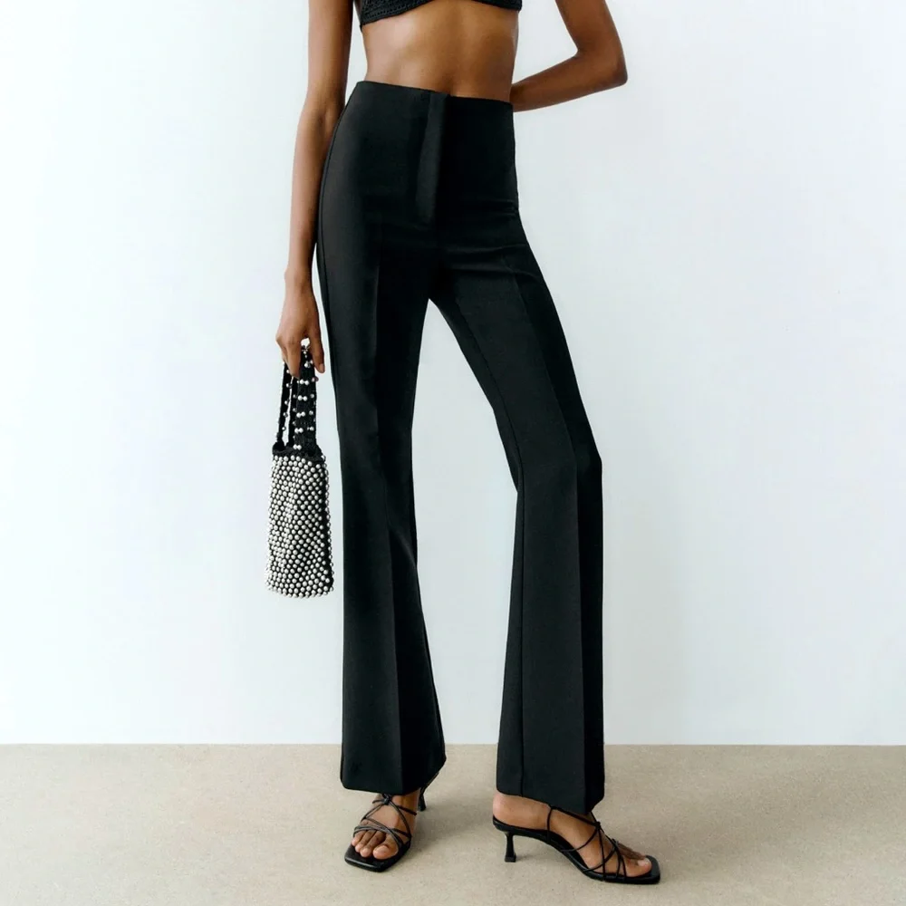 Zara | Pants & Jumpsuits | Zara Flared High Waisted Pants Dress Work Pants  Black | Poshmark